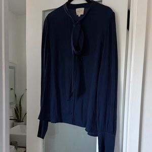 Sezane Dark Blue Blouse with Chic Tie- just dry cleaned